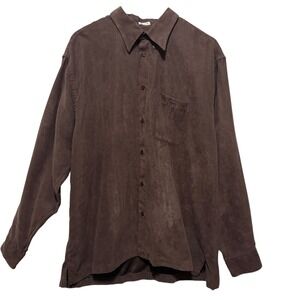 Geoffrey Beene Men Button Up Micro Suede‎ Shirt XL Brown Soft Classic Minimalist